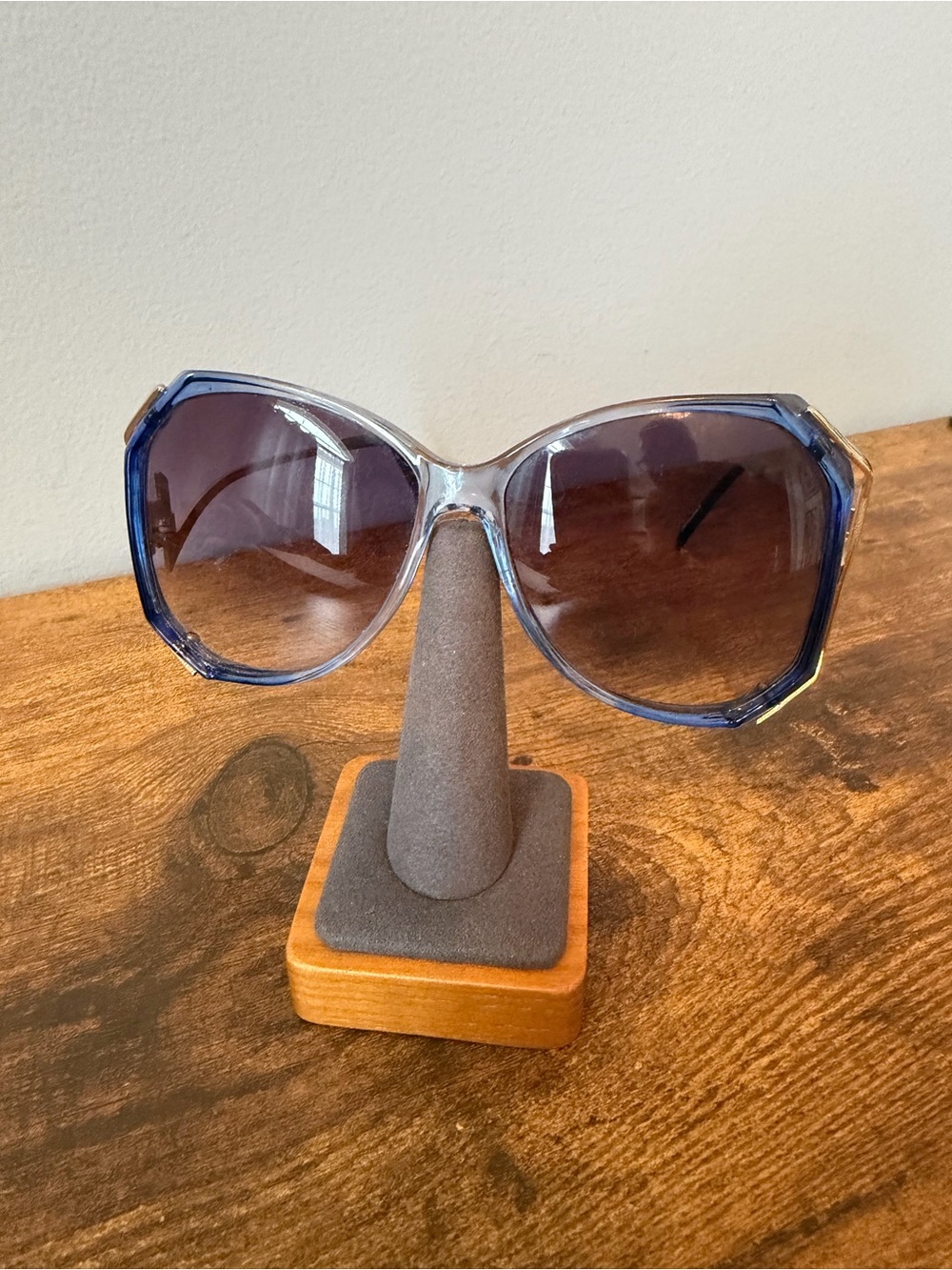 Vintage Opti-Ray Oversized Geometric Butterfly Sunglasses Blue Gold Taiwan